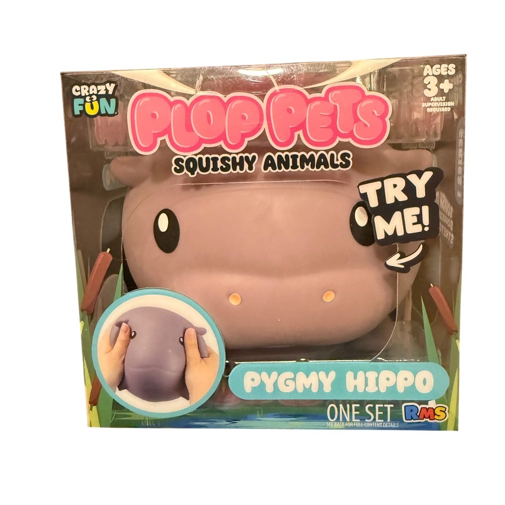 Crazy Fun Plop Pets Pygmy Hippo Squishy Animal Kids Unisex Purple New Series 1